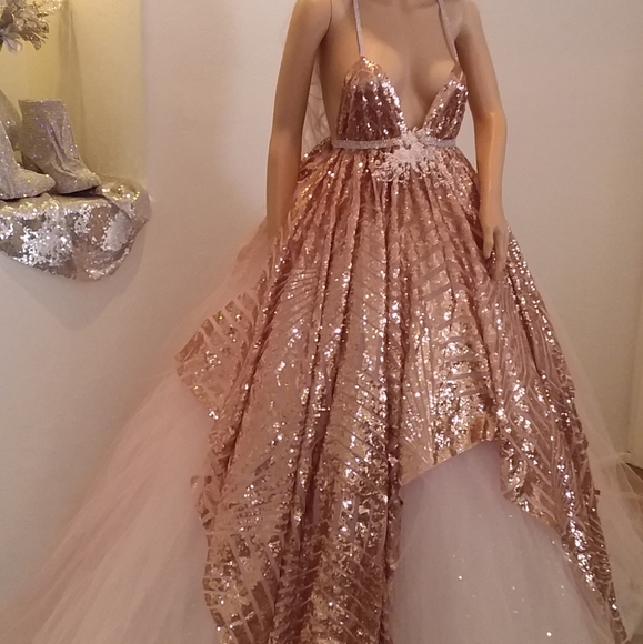 "HELEN" Blush Art Deco Wedding Ballgown Set - Picture 8 of 16